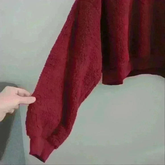 FLIRTITUDE | Women's Deep Wine Sherpa Cropped Long Sleeved Sweater - Picture 2 of 3